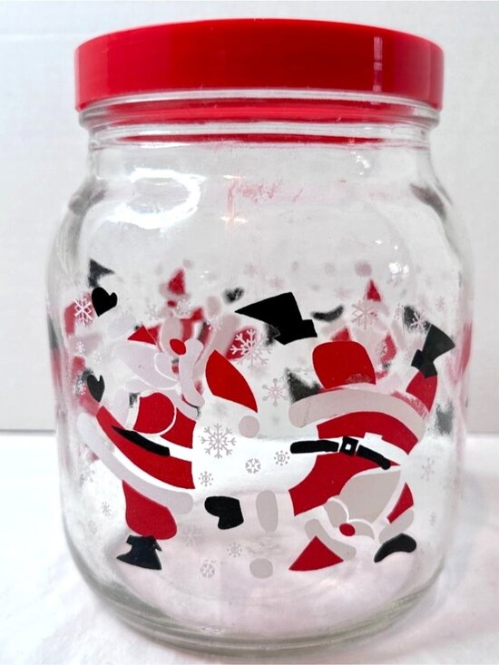 Santa Claus Tumbling Dancing Glass Cookie/Treat Jar StorageLid Anchor Hocking - Picture 1 of 5